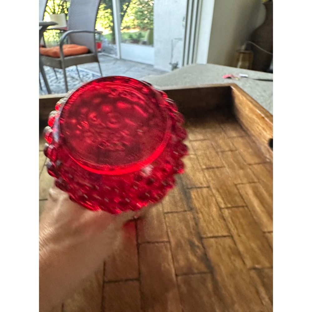 Vintage‎ Ruby Red Glass Hobnail Bud Vase Bulbous Base 8 Inch made in EUC - Picture 6 of 10